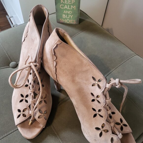 Michael kors lace up peep toe suede booties - Picture 1 of 8
